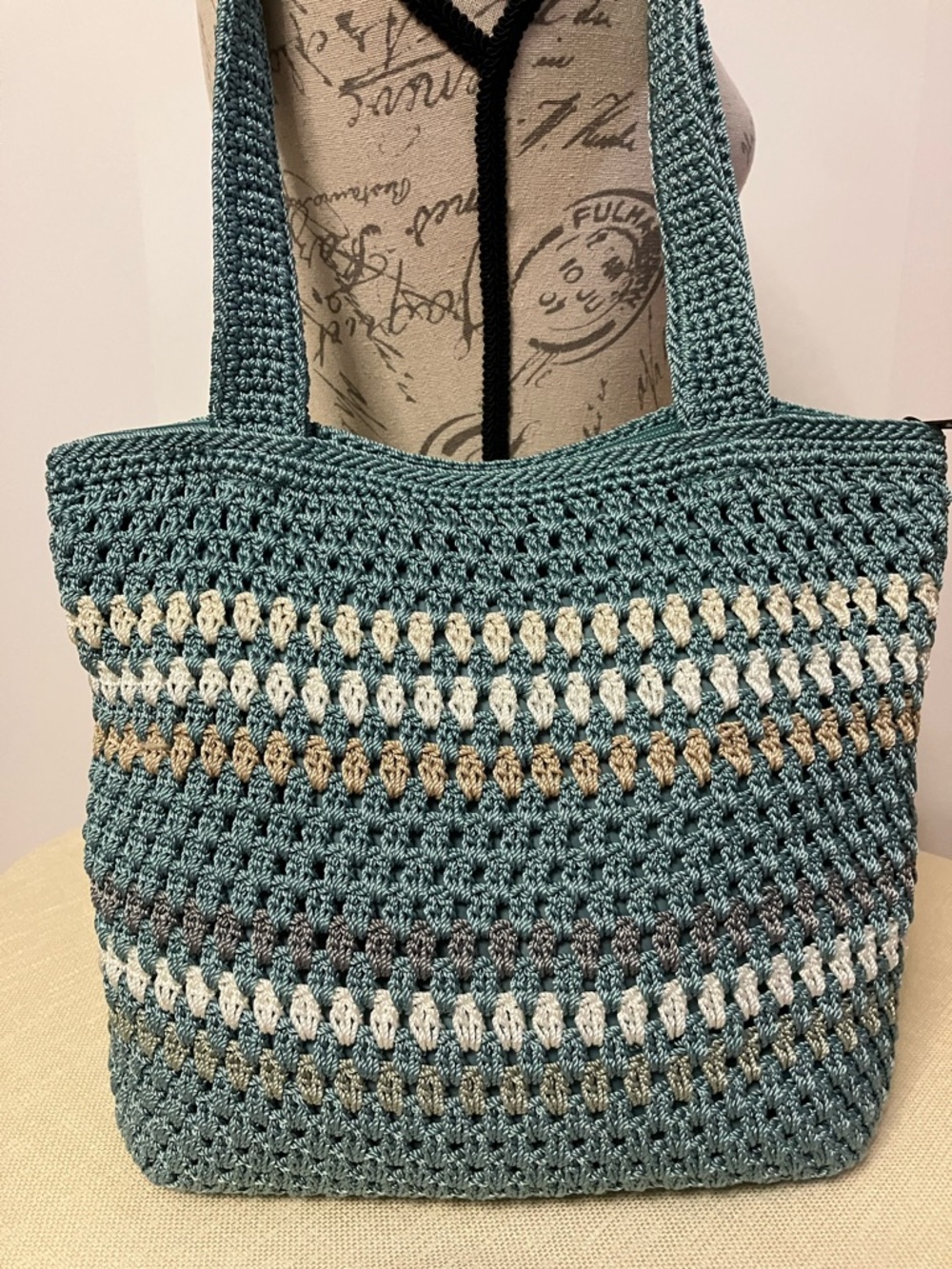 The Sak Classic Crochet Hobo Shoulder Tote Aqua Multi Stripe - Picture 2 of 8